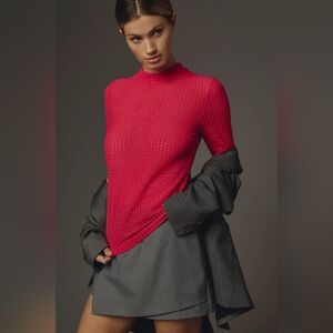 Anthropologie Maeve Sheer Mesh Mock-Neck Top in Pink Size XXS NWT $58